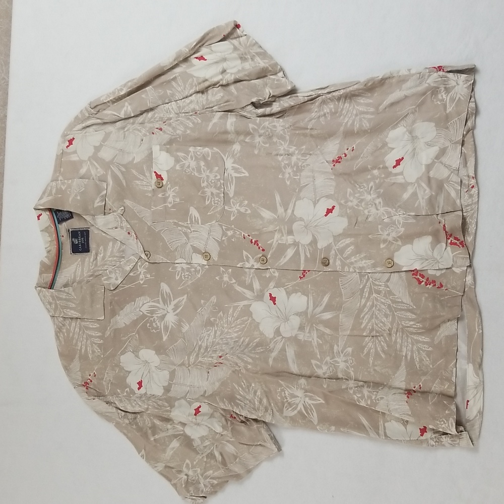 Caribbean Joe Hawaiian shirt men's size XL cream and white orchids and flowers